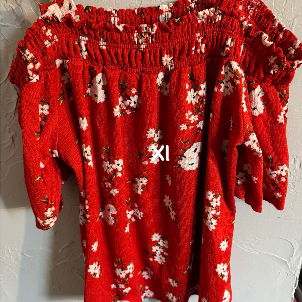 Red Floral Off-Shoulder Top